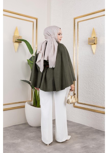 Tek Düğmeli Oversize Kemerli Kaşe Panço indirimleri