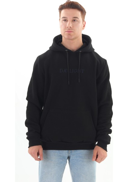 Unisex Nakışlı Siyah Kapüşonlu Sweatshirt (Nakış Lacivert Renk) modelleri