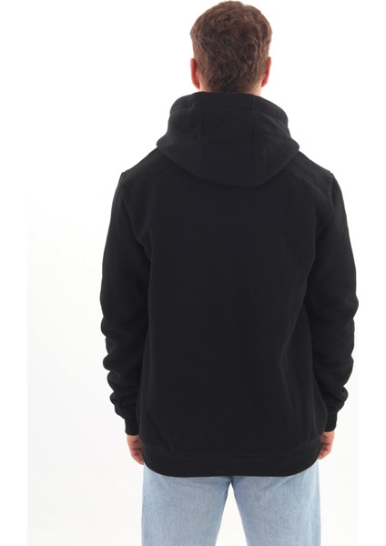 Unisex Nakışlı Siyah Kapüşonlu Sweatshirt (Nakış Lacivert Renk) fırsatları