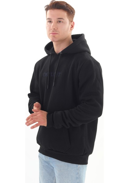 Unisex Nakışlı Siyah Kapüşonlu Sweatshirt (Nakış Lacivert Renk) indirimleri