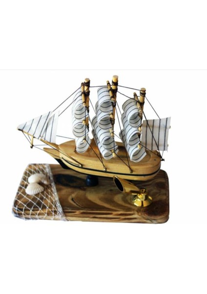 El Yapımı Ahşap Yelkenli Kalemlik 14CM Ofis Hediyesi