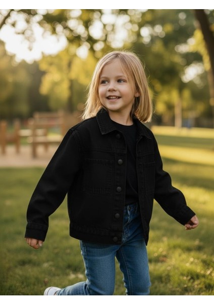 Unisex Çocuk Pamuklu Uzun Kollu Cep Detayli Denim Ceket