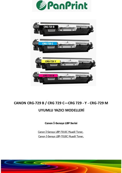 Canon CRG-729 Siyah-Mavi-Sarı-Kırmızı Takım Muadil Toner fiyatları