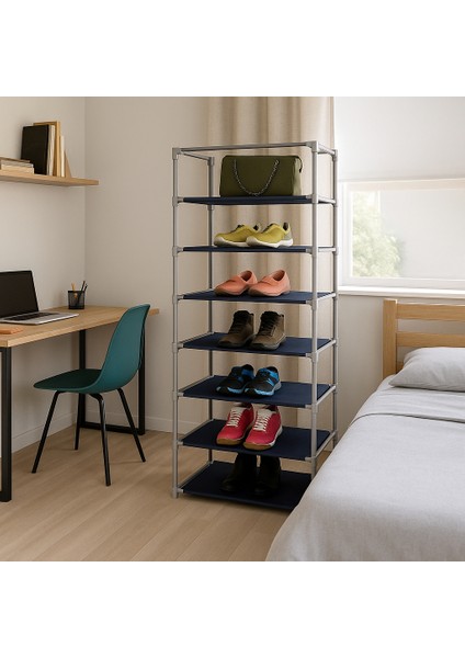 Student 7 Raflı Çelik Iskeletli Bez Ayakkabılık Dolabı – Geniş Kapasiteli, Modern Tasarım