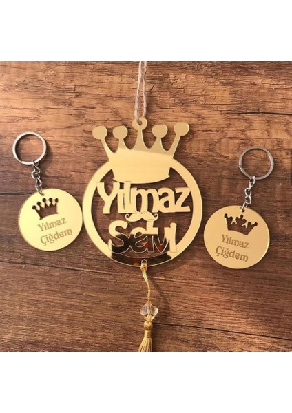 Kişiye Özel Dikiz Aynası Süsü (2 Anahtarlıklı) Kral Kraliçe