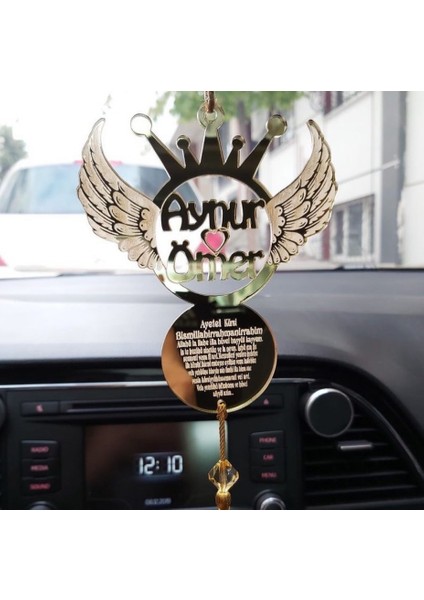 Kişiye Özel Kanatlı Dikiz Aynası Süsü Ayet-El Kürsi Yazılı