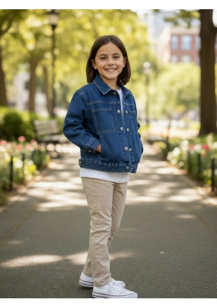 Unisex Çocuk Pamuklu Uzun Kollu Cep Detayli Denim Ceket fırsatları