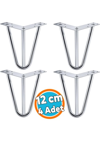 4 Adet Mobilya Ayağı Üçgen Modern Tasarım Koltuk Sehpa Masa Tv Ünitesi Uyumlu 12 cm Krom Gümüş Metal