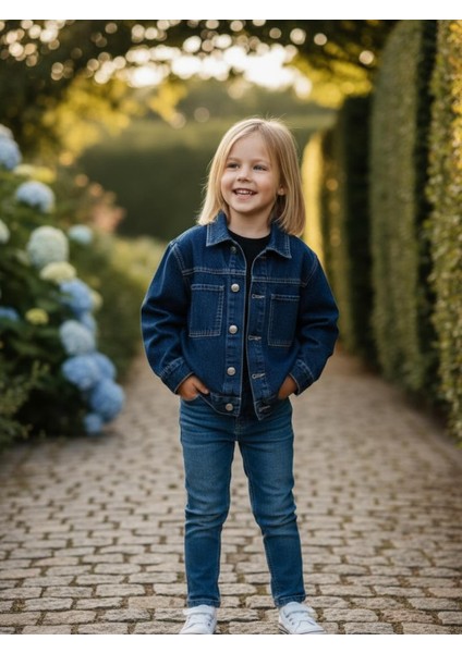 Unisex Çocuk Pamuklu Uzun Kollu Cep Detayli Denim Ceket modelleri