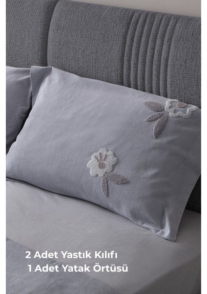 Lalezar Çift Kişilik Yatak Örtüsü Seti – Şönil Kumaş, Lale Desenli, Punch Nakışlı, 240X260 Cm, Modern Çiçek Tasarımı modelleri