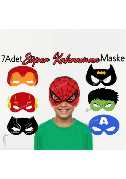 7 Adet Süper Kahraman Konsept Kağıt Parti Maskesi Süper Kahraman Doğum Günü Süsü