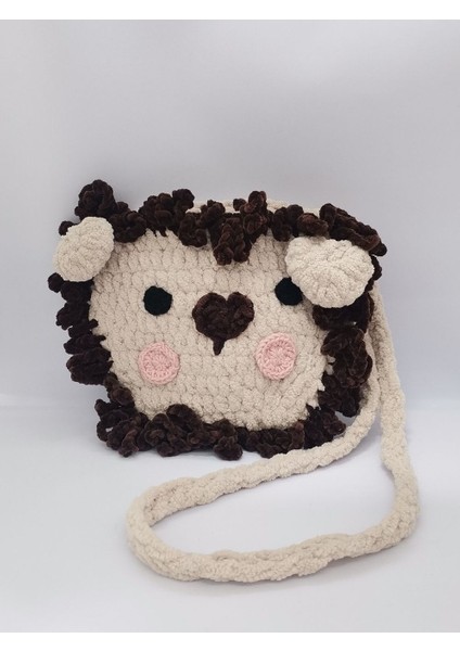 Aslan Çocuk Çantası El Yapımı Örme Kadife Ip