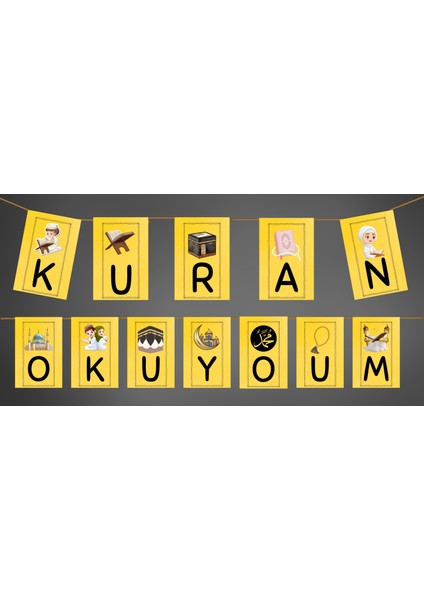 Kuran Okuyorum Yazılı Banner Flama Bayrak Kuran Okuyorum