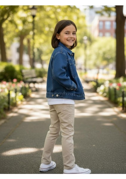 Unisex Çocuk Pamuklu Uzun Kollu Cep Detayli Denim Ceket modelleri