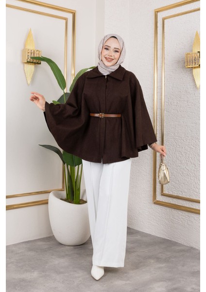 Tek Düğmeli Oversize Kemerli Kaşe Panço indirimleri