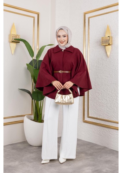 Tek Düğmeli Oversize Kemerli Kaşe Panço fiyatları