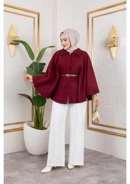 Tek Düğmeli Oversize Kemerli Kaşe Panço fırsatları