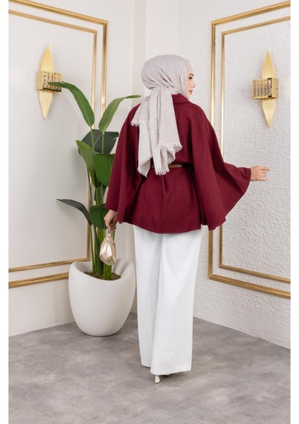 Tek Düğmeli Oversize Kemerli Kaşe Panço indirimleri