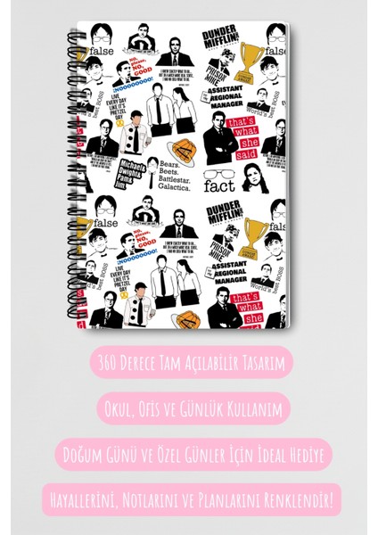The Office Michael Scott Dwight Jim Pam Tasarımlı Tel Spiralli Çizgisiz Defter indirimleri
