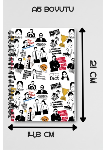 The Office Michael Scott Dwight Jim Pam Tasarımlı Tel Spiralli Çizgisiz Defter