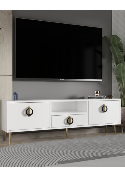 1318DROPDD-32 Tv Sehpası Beyaz-Altın