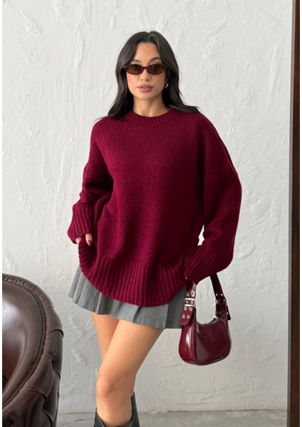 Kadın Yumuşak Dokulu Bisiklet Yaka Oversize Basic Triko Kazak