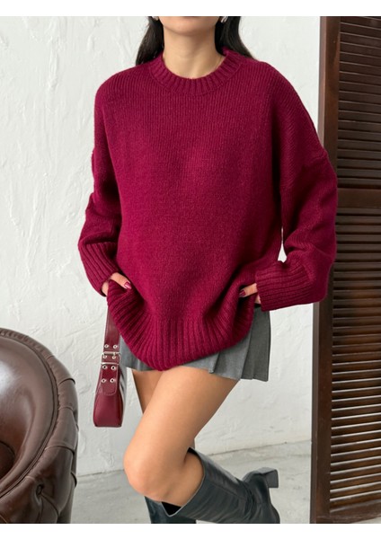 Kadın Yumuşak Dokulu Bisiklet Yaka Oversize Basic Triko Kazak fiyatları