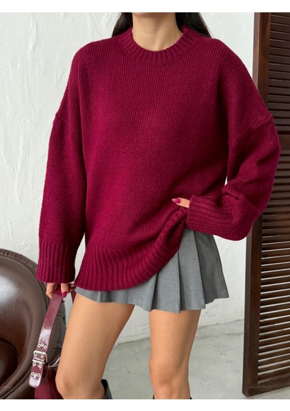 Kadın Yumuşak Dokulu Bisiklet Yaka Oversize Basic Triko Kazak fırsatları