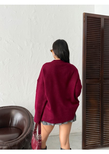 Kadın Yumuşak Dokulu Bisiklet Yaka Oversize Basic Triko Kazak