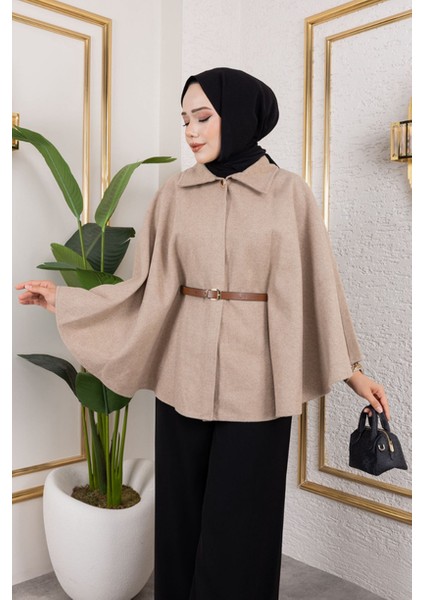 Tek Düğmeli Oversize Kemerli Kaşe Panço fiyatları