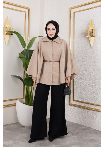 Tek Düğmeli Oversize Kemerli Kaşe Panço indirimleri