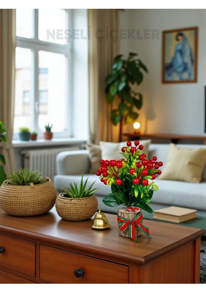 Yapay Çiçek Yılbaşı Süsü Doğal Kütük ve Yapay Kokina Çiçeği 30 cm Dekorasyon Masa Üstü Dekor Ev Süsleri fiyatları