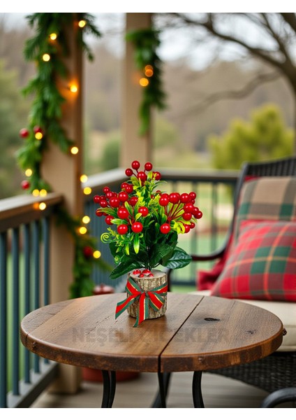 Yapay Çiçek Yılbaşı Süsü Doğal Kütük ve Yapay Kokina Çiçeği 30 cm Dekorasyon Masa Üstü Dekor Ev Süsleri modelleri