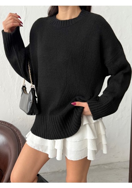 Kadın Yumuşak Dokulu Bisiklet Yaka Oversize Basic Triko Kazak fırsatları