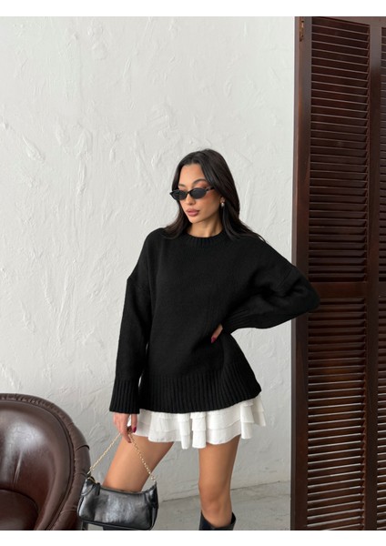 Kadın Yumuşak Dokulu Bisiklet Yaka Oversize Basic Triko Kazak indirimleri