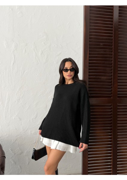 Kadın Yumuşak Dokulu Bisiklet Yaka Oversize Basic Triko Kazak modelleri