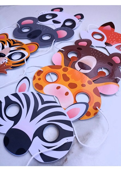 8 Adet Safari Hayvan Konsept Kağıt Parti Maskesi Safari Doğum Günü Süsü modelleri