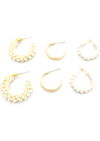 Boncuklu Küpe Seti - Krem fiyatları