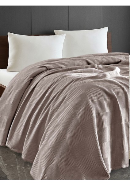 %100 Pamuk Pike Battal Boy Örtü – Karo Desen Camel Renk, 240X230 cm