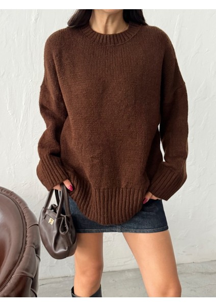 Kadın Yumuşak Dokulu Bisiklet Yaka Oversize Basic Triko Kazak modelleri