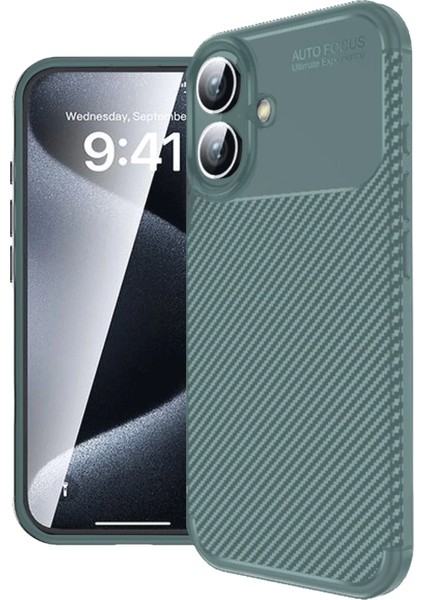 iPhone 16 Kılıf Auto Focus Karbon Kapak - Koyu YEŞIL-(5796) - M922R859-K09922