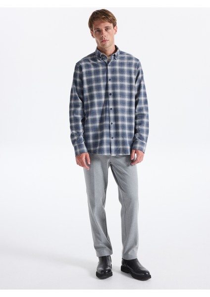 Regular Fit Düğmeli Yaka Ekose Lacivert Erkek Gömlek cm Ryand 8. modelleri