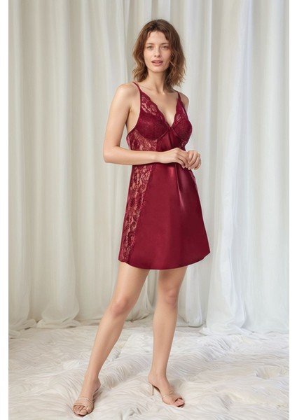 Kadın Bordo Saten Gelin 6'lı Çeyiz Seti Sabahlık & Gecelik & Pijama Şortlu Takım W8U6O0K0KKA