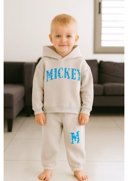 Mickey Süzüne Nakışlı Erkek Çocuk 3 Iplik Şardonlu Alt Üst Takım Süper Kalite