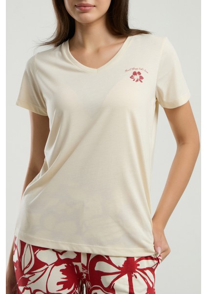 Kadın Viskon Kumaş V Yaka Kısa Kollu Ikili Takım modelleri