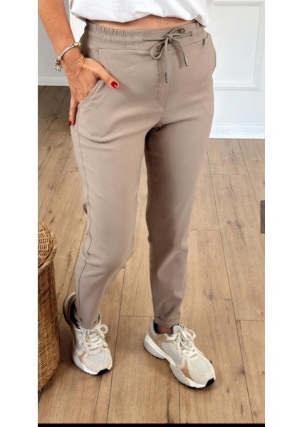 Kadın Full Likralı Beli Bağçıklı Süper Rahat Duble Paça Bilek Boy Üst Düzey Pantolon