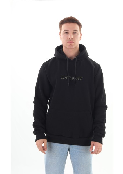 Unisex Nakışlı Siyah Kapüşonlu Sweatshirt (Nakış Yeşil Renk)Kanguru Cep Detaylı Hem Erkek Hem De Kadın Için Dizayn Edilmiştir
