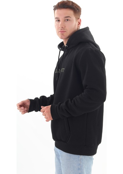 Unisex Nakışlı Siyah Kapüşonlu Sweatshirt (Nakış Yeşil Renk)Kanguru Cep Detaylı Hem Erkek Hem De Kadın Için Dizayn Edilmiştir