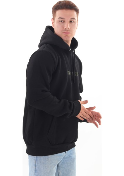 Unisex Nakışlı Siyah Kapüşonlu Sweatshirt (Nakış Yeşil Renk)Kanguru Cep Detaylı Hem Erkek Hem De Kadın Için Dizayn Edilmiştir