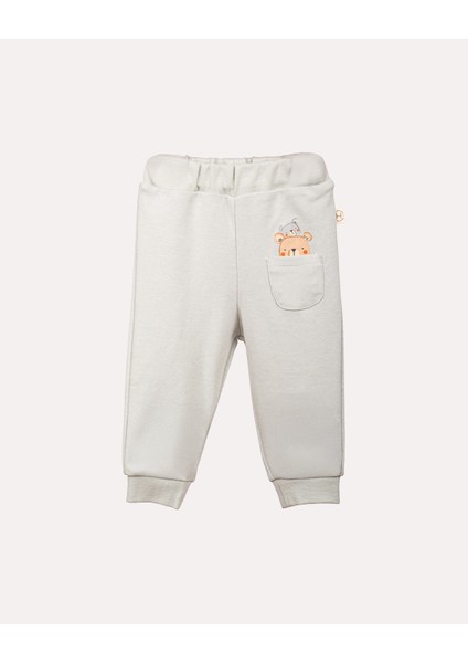 %100 Organik Pamuk Gots Sertifikalı Cepli Teddy Desenli Bebek & Yenidoğan Pantolon - Mint